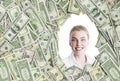 Blond woman in a dollar frame